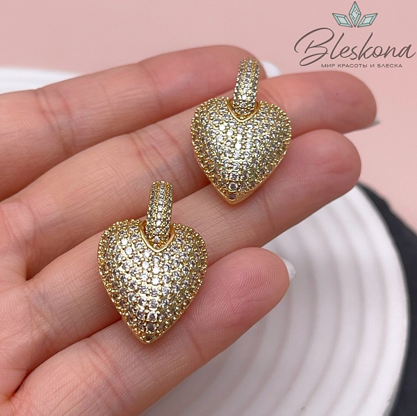 20*17 мм Цвет золото, Подвеска Сердце цирконы с бейлом