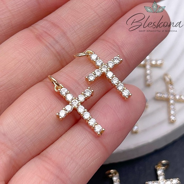 18,5*12,5 мм Цвет золото, Подвеска Крест белые цирконы