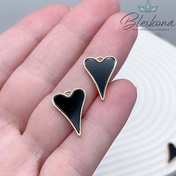 17,5*12 мм Цвет золото, Подвеска Сердце черная керамика 