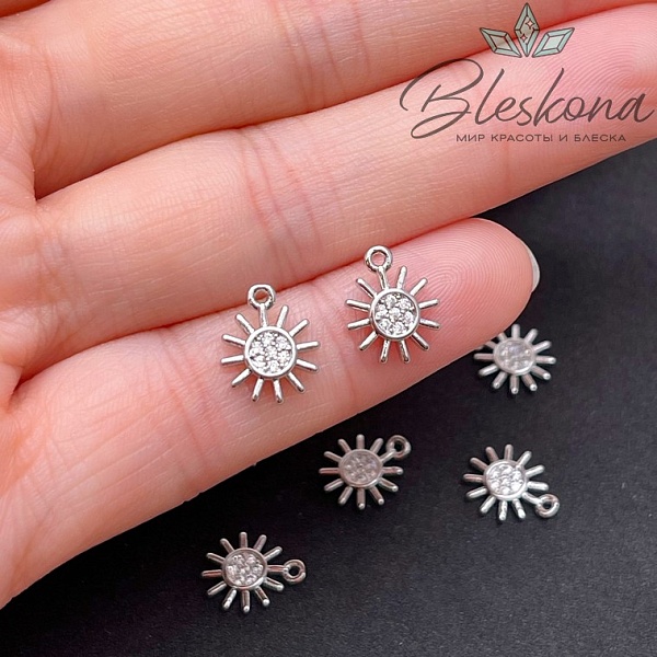 10,5*9 мм Цвет серебро, Подвеска мини солнце цирконы
