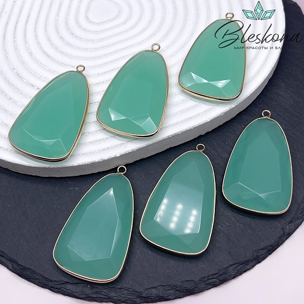 55*35 мм цвет золото, Подвеска Квац зеленый тонированный