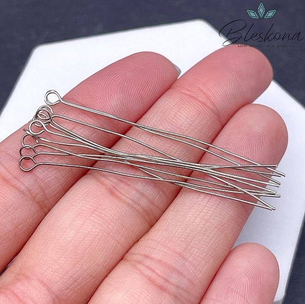5 см*0,5 мм Цвет серебро, Пины петелька мягкие уп. 10 шт Люкс