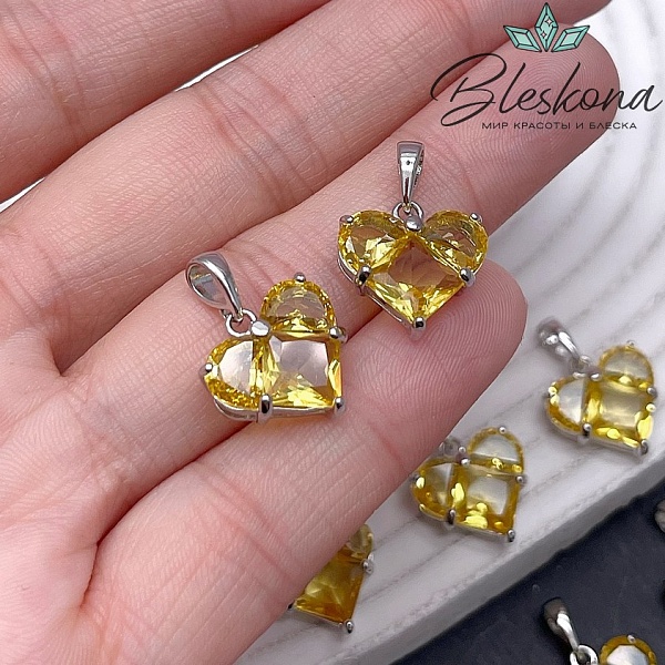 14,5*14 мм Цвет серебро, Подвеска Сердце желтые цирконы