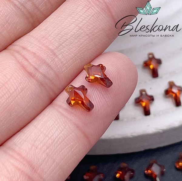7*5 мм, Подвеска Циркон крест темно-оранжевый №1 (кубический цирконий, фианит) 