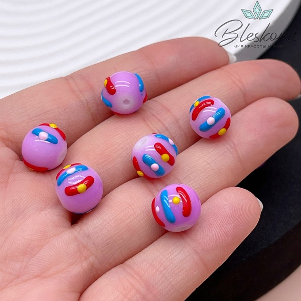 10 мм Бусина шар сиреневый полоски