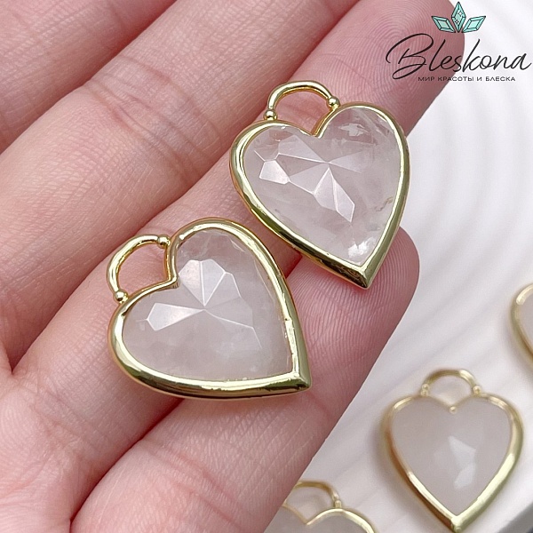 23,5*19 мм, Цвет золото, Подвеска Сердце горный хрусталь огранка