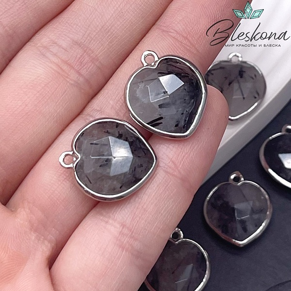 16,3*18,7мм,Цвет серебро,Подвеска Сердце Турмалиновый кварц огранка