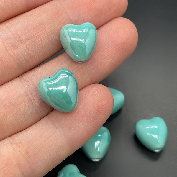 12 мм Бусина сердце, керамика цвет бирюзовый
