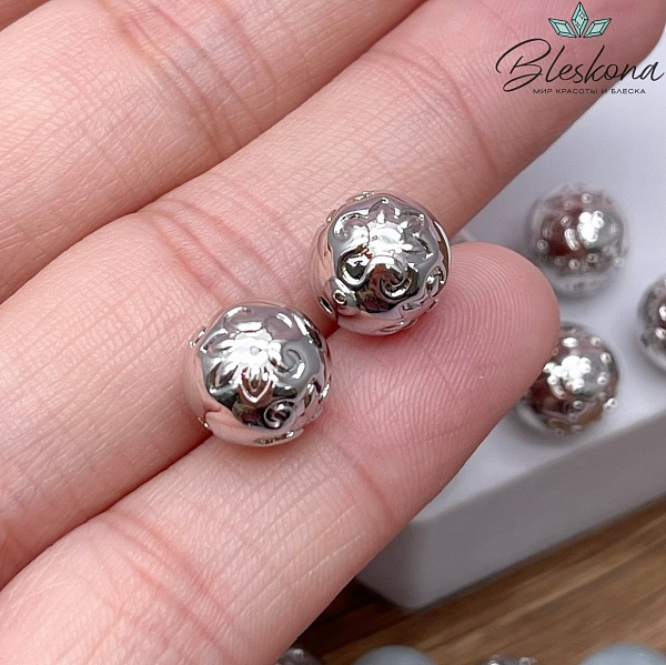 9,5 мм Цвет серебро, Бусина шар Этно №1