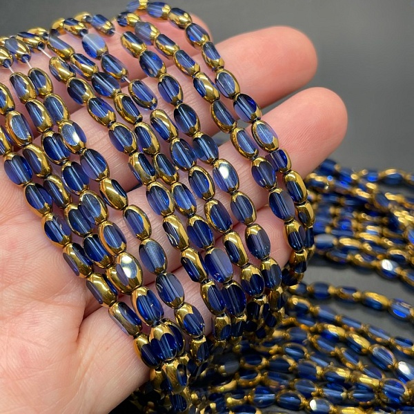 4,3*6,5 мм Стекло Lux,  рис огранка, цвет синий  в обрамлении