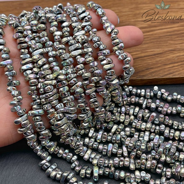 6-7мм Гематин сколы шлифованные, цвет хамелеон №2, имитация