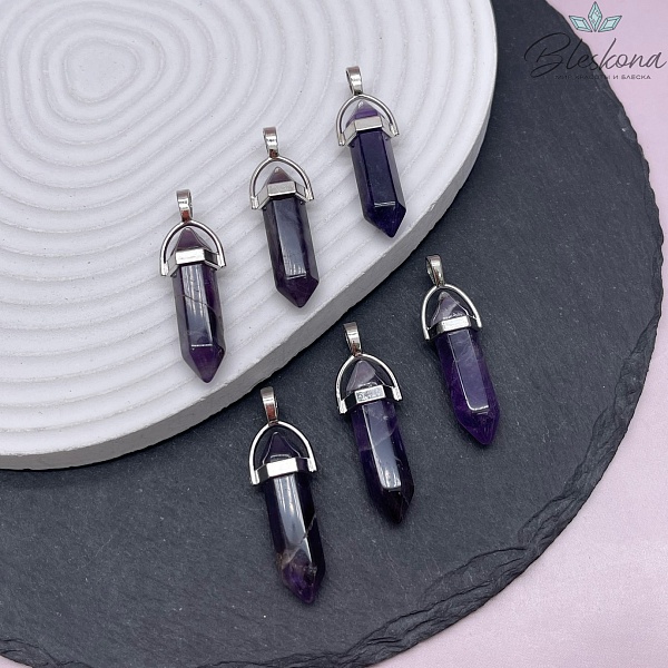 42*9 мм Цвет серебро, Подвеска маятник Аметист