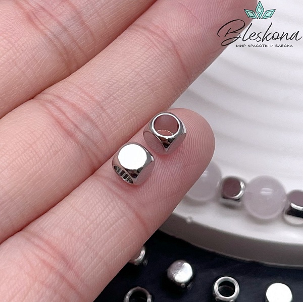 5 мм Цвет серебро, Бусина куб