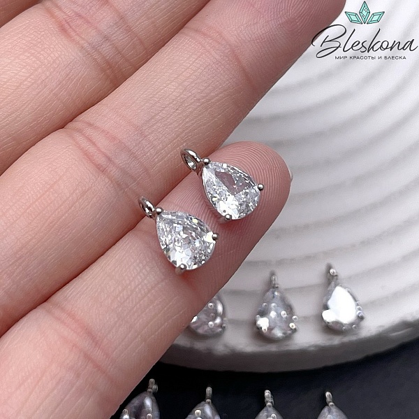 11,5*6,8 мм Цвет серебро, Подвеска капля циркон 