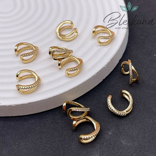 Кафф с цирконами, цвет золото 12 мм