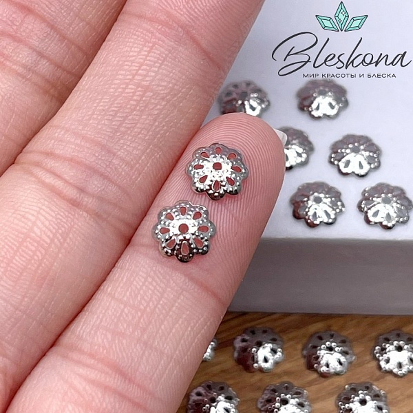 6,5мм, цвет серебро, Шапочка цветок 3