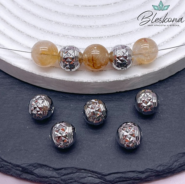 10 мм Цвет серебро, Бусина грани