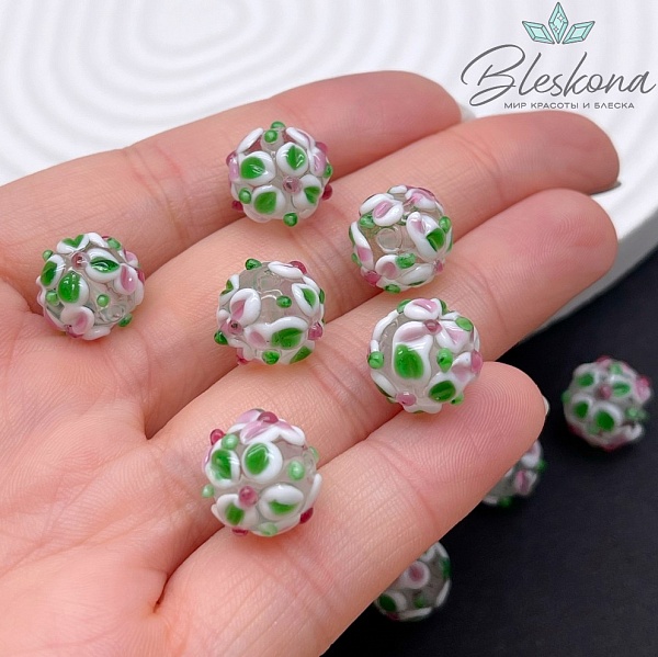 12 мм  Бусина шар цветок лиловый