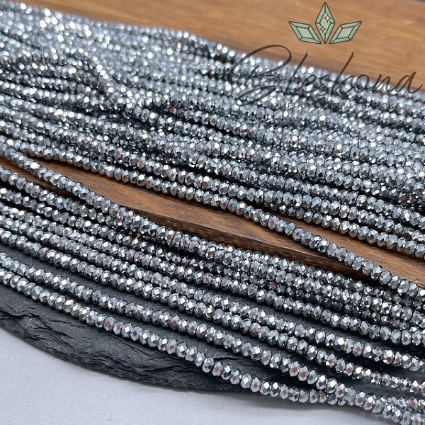 2*1 мм Темное серебро, Гематин имитация рондель алмазная огранка