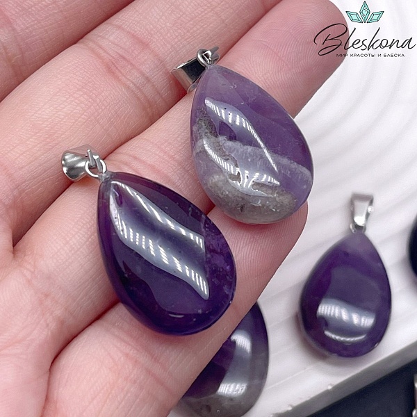 27,5*16 мм, Цвет серебро, Подвеска капля Аметист