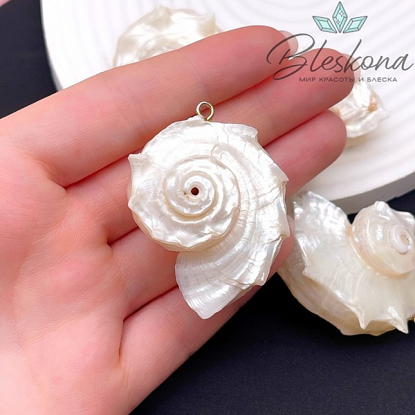 Подвеска Ракушка белая, цвет золото 39*28,5 мм №27