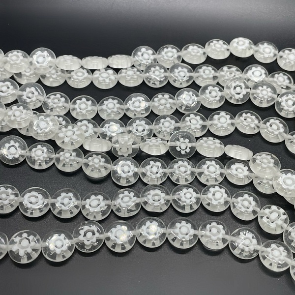 Муранское стекло белое круг цветок  10 мм