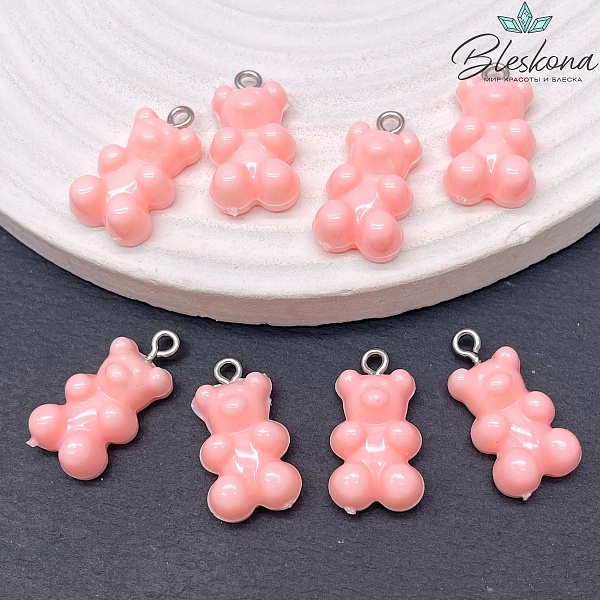 12*21,5мм, Цвет серебро, Подвеска Мишка бледно- розовый 