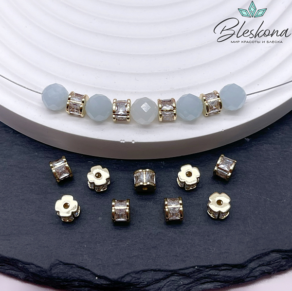 4*5 мм, цвет золото, Бусина - разделитель цирконы