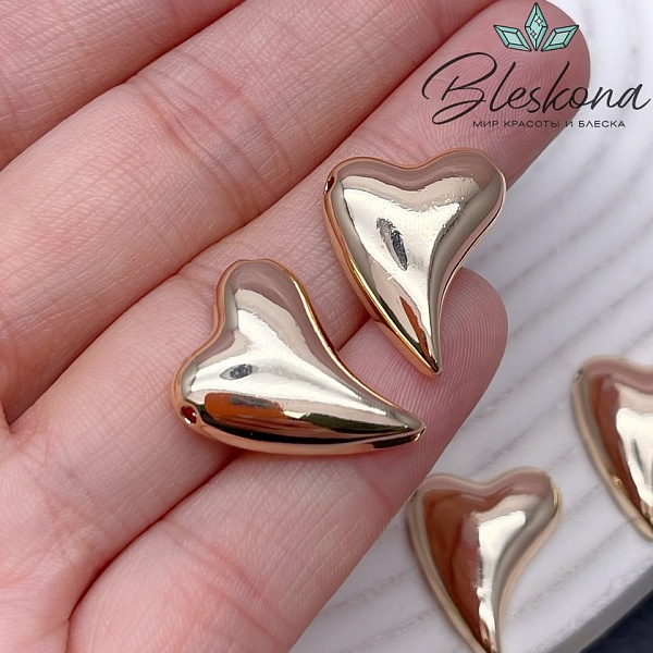 20,7*16 мм Цвет золото, Подвеска-бусина Сердце объемное