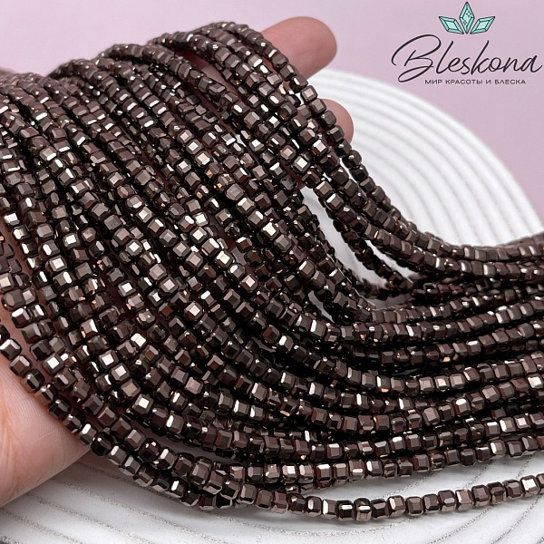 3,5 мм Гематин имитация куб квадратная огранка, цвет коричневый №1 (шоколадный)