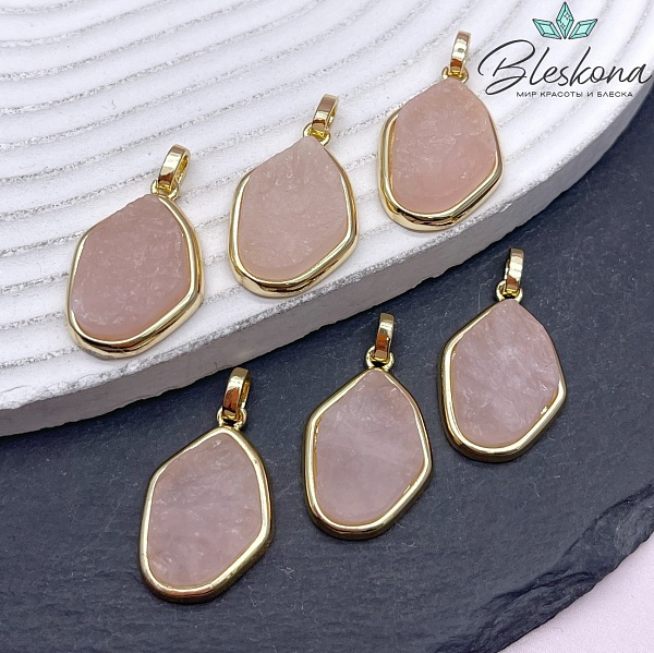 28*16,5 мм Цвет золото, Подвеска Розовый кварц