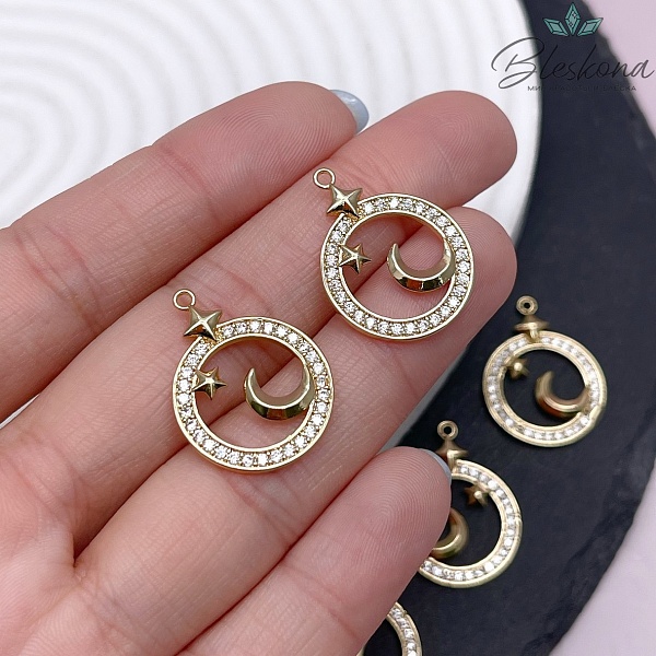 18мм, Цвет золото, Подвеска луна и звезда цирконы 