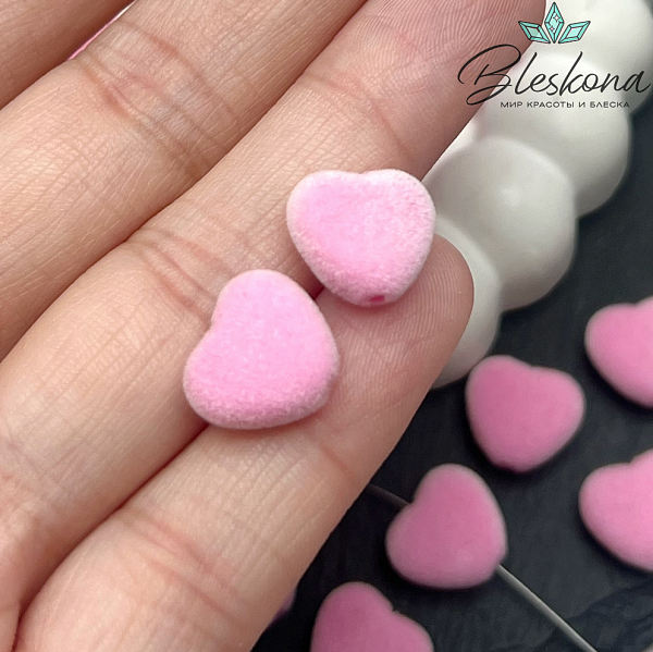 12мм Бархатная бусина Сердце, Цвет розовый