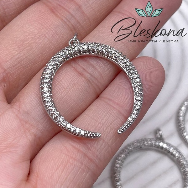 29*27 мм Цвет серебро, Подвеска Лунница с цирконами 