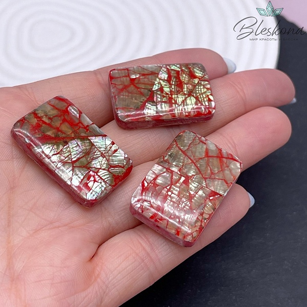 31*20,5 мм Бусина прямоугольник из перламутра с акрилом красная