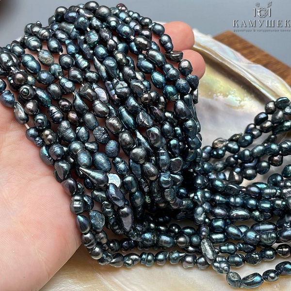 Жемчуг барочный рис черный хамелеон 5,5-6 мм