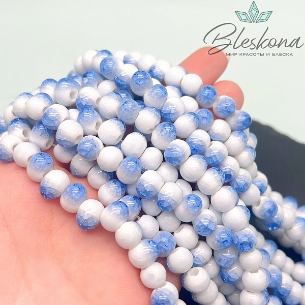 9*7 мм Бусины фриформ бело- синие