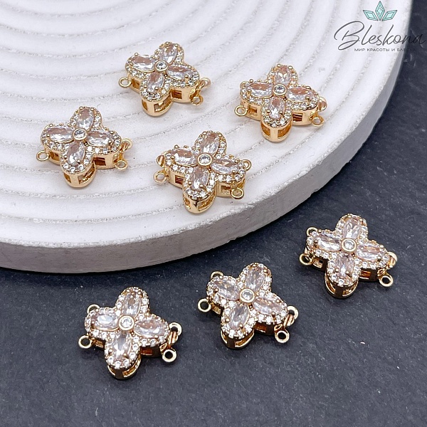 17*14,5мм Цвет золото, Замок защелка клевер цирконы