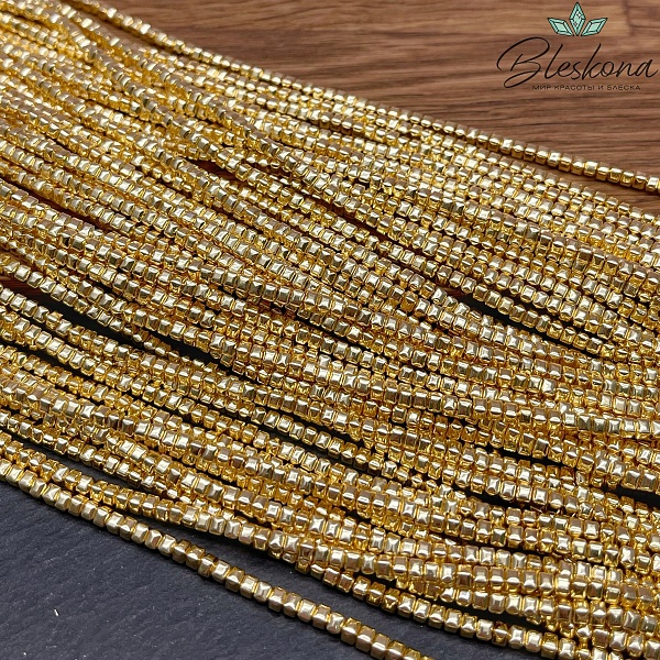 3*2мм Гематин, цвет светлое золото, квадрат огранка имитация