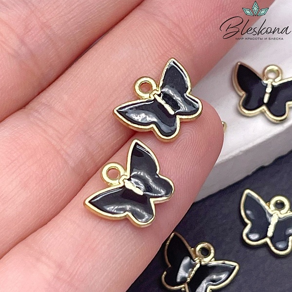 Подвеска Бабочка, цвет золото черная эмаль 10,4*12,5 мм
