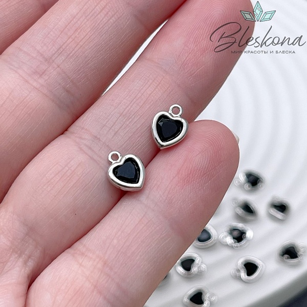 8,3*6,4 мм Цвет серебро, Подвеска Сердце черный циркон