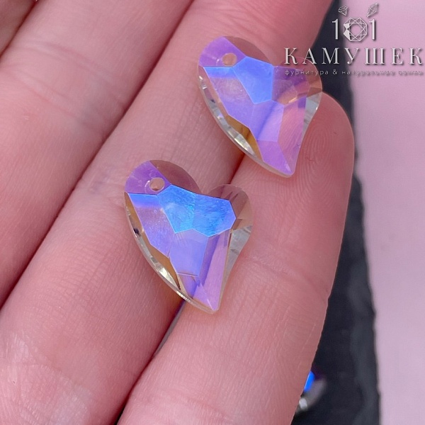 16,5*14 мм, Подвеска сердце стекло белое с переливом (ABB) уп. 2 шт