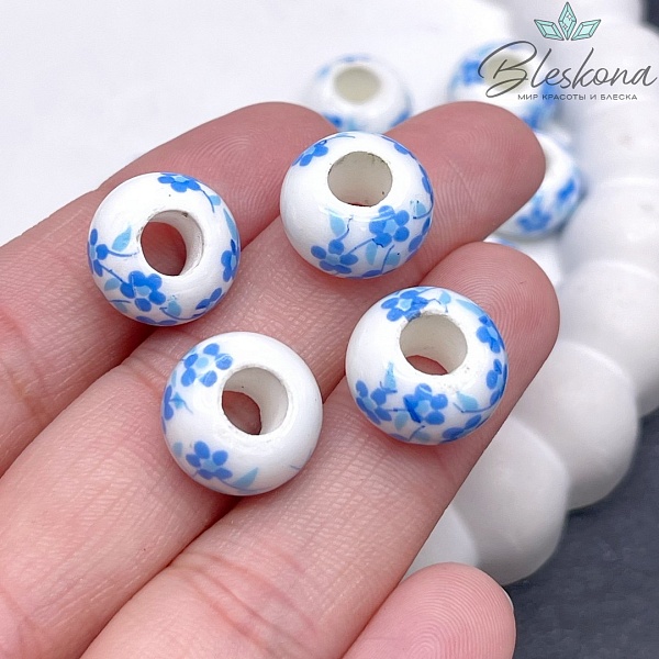 14 мм Керамика Бублик роспись гжель №29 (штучно)
