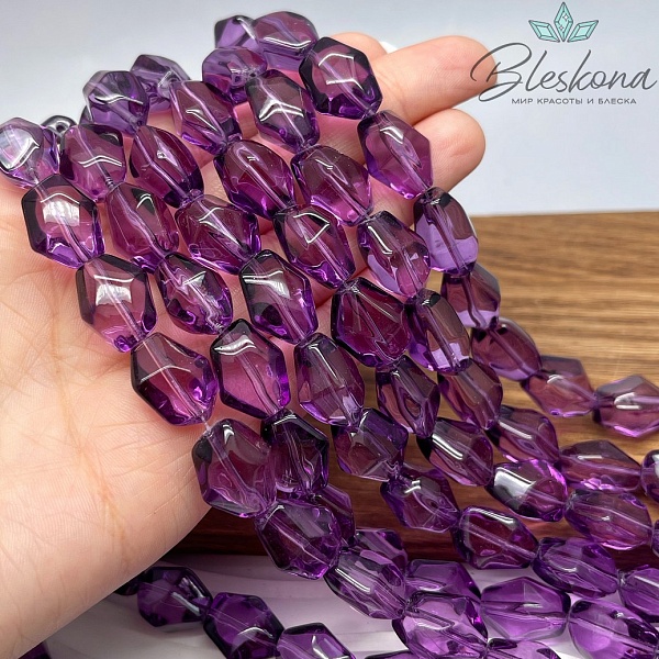 16*12 мм Бусины фриформ, цвет фиолетовый, стекло