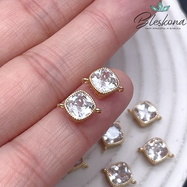 7,5*11 мм Цвет золото, Коннектор ромб циркон 