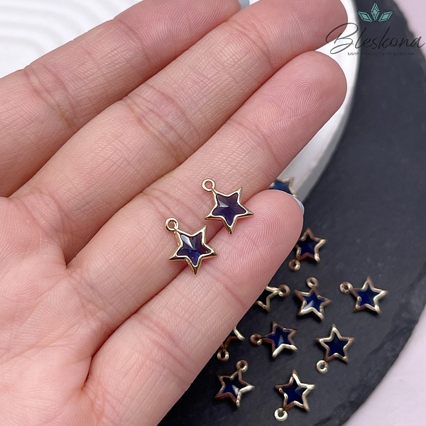 9 мм, Подвеска звезда синяя , цвет золото