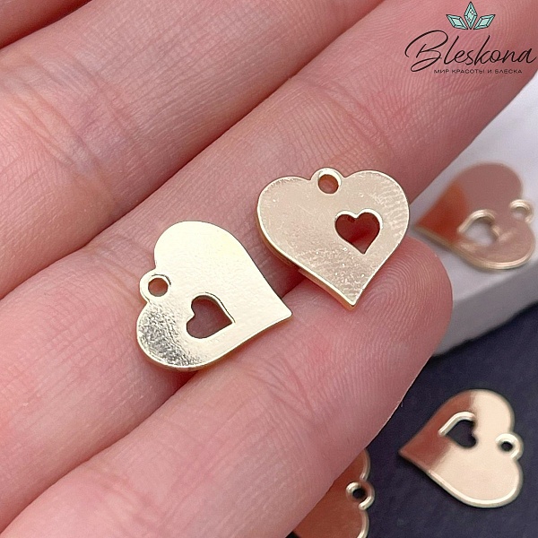 12,4*12,7мм, Подвеска сердце в сердце цвет золото 
