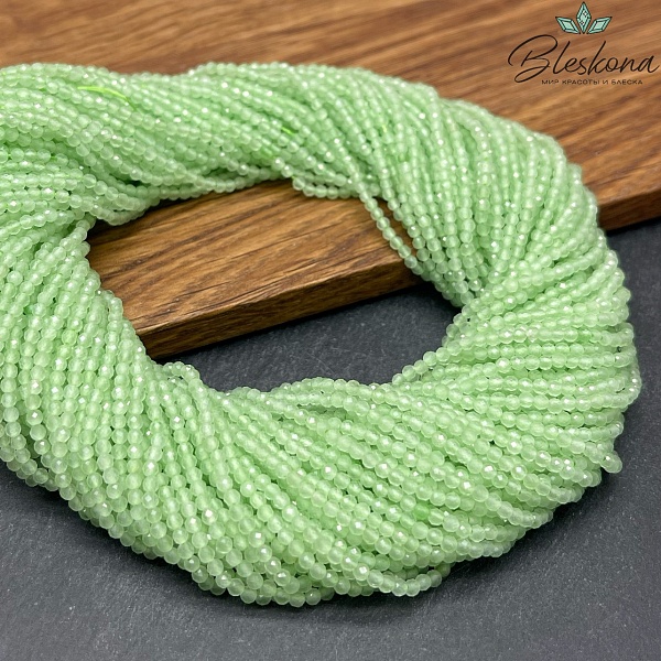 Кошачий глаз светло-зеленый микроогранка (имитация) 2 мм