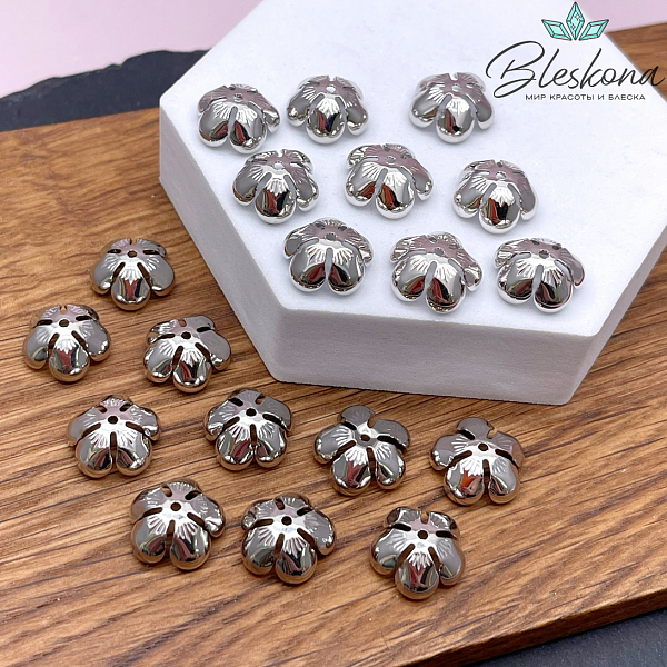 13*6 мм Цвет серебро, Шапочка цветок гладкий
