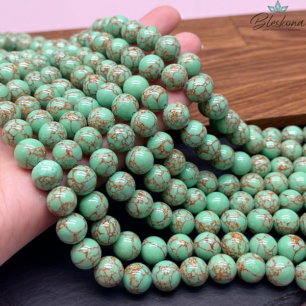 Варисцит зеленый с коричневым узором 10,5 мм (имитация)